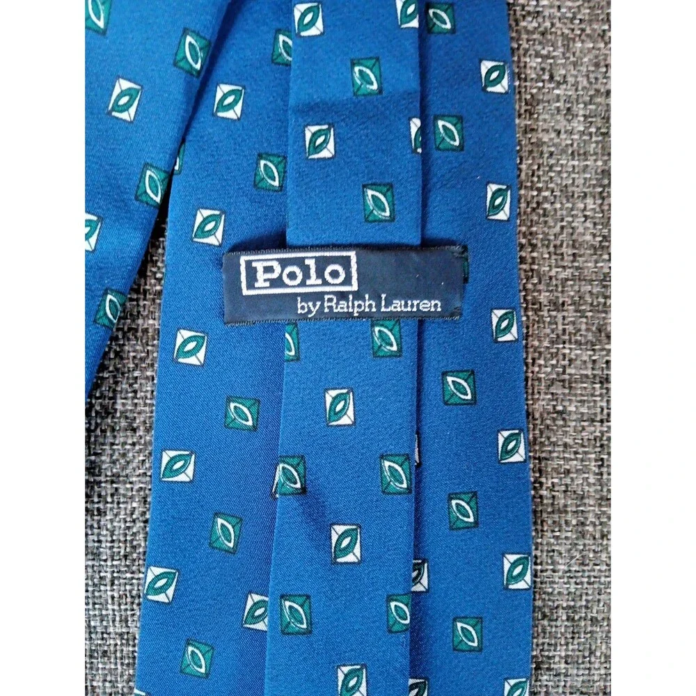 Tie 70s 80s 90s Y2K Mens Ralph Lauren Silk Blue Green 3.75 Wide 58 Long